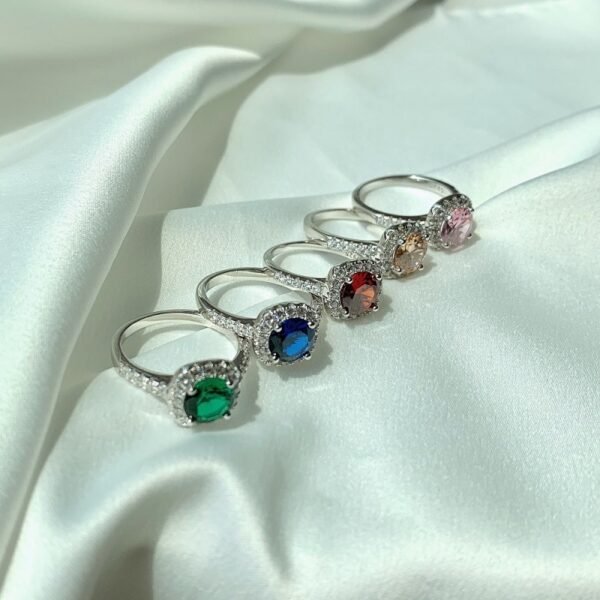 S925 Halo Colored Cubic Zirconia Pave Ring