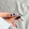 S925 Halo Colored Cubic Zirconia Pave Ring