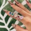 S925 Halo Colored Cubic Zirconia Pave Ring