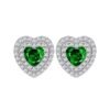 S925 Halo Heart Green 5A Zirconia Stud Earrings