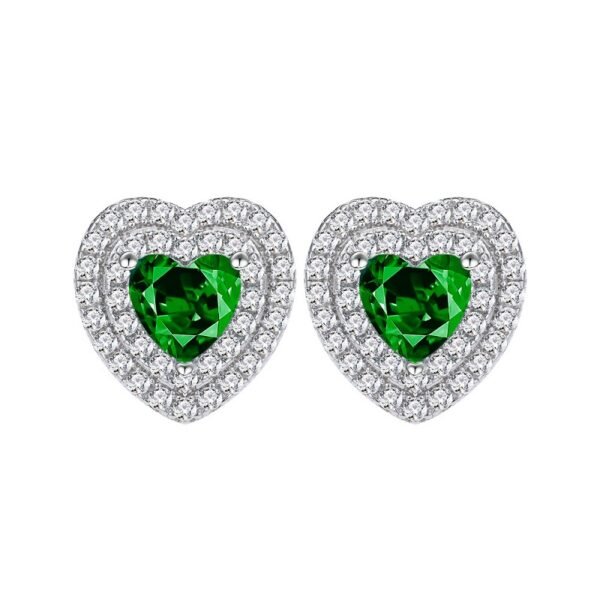 S925 Halo Heart Green 5A Zirconia Stud Earrings