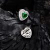 S925 Halo Heart Green 5A Zirconia Stud Earrings