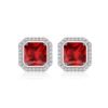 S925 Halo Princess Cut Red Zirconia Stud Earrings