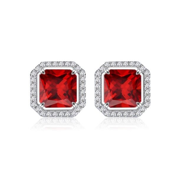 S925 Halo Princess Cut Red Zirconia Stud Earrings