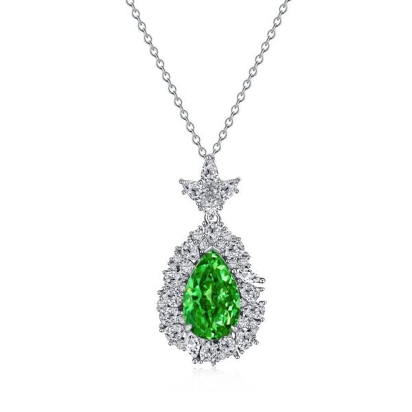 S925 Halo Water Drop Shape Green Zirconia Necklace