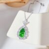 S925 Halo Water Drop Shape Green Zirconia Necklace