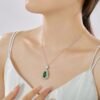 S925 Halo Water Drop Shape Green Zirconia Necklace
