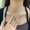 S925 Halo Water Drop Shape Green Zirconia Necklace