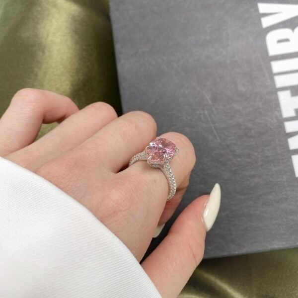 S925 Luxury Pear Shape Pink Cubic Zirconia Pave Ring