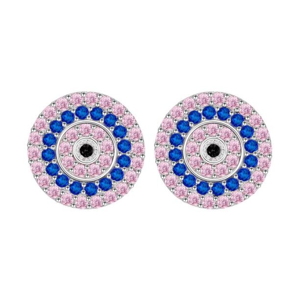 S925 Pink & Blue Pave Zirconia Round Earrings