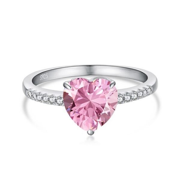 S925 Pink Heart Cubic Zirconia Pave Ring