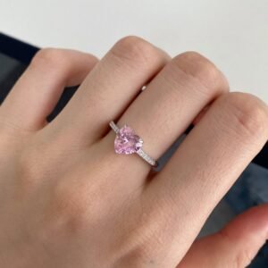 S925 Pink Heart Cubic Zirconia Pave Ring