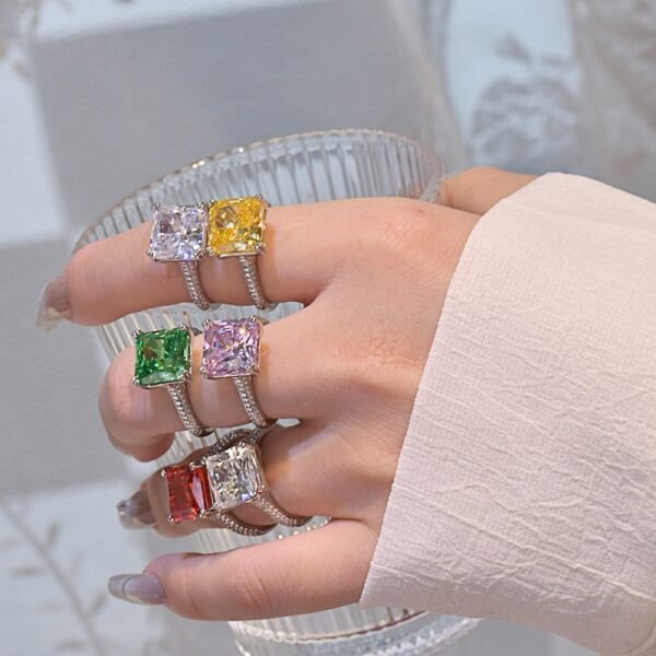 S925 Princess Cut Cubic Zirconia Triple Row Pave Ring