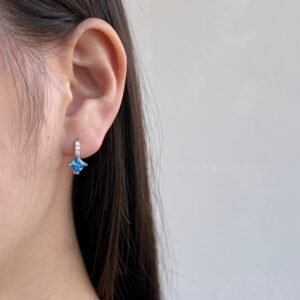 S925 Silver Blue Gemstone U-shaped Hoop Earrings