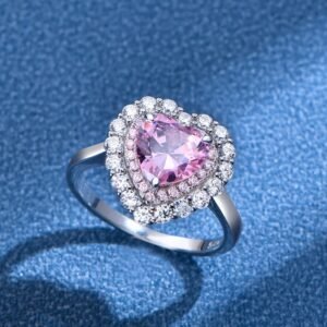 S925 Silver Double Halo 8x8mm Heart CZ Ring