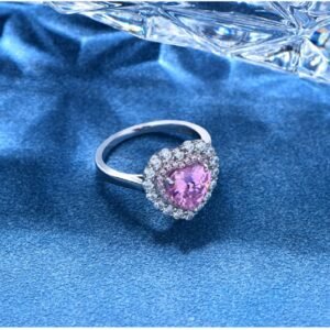 S925 Silver Double Halo 8x8mm Heart CZ Ring