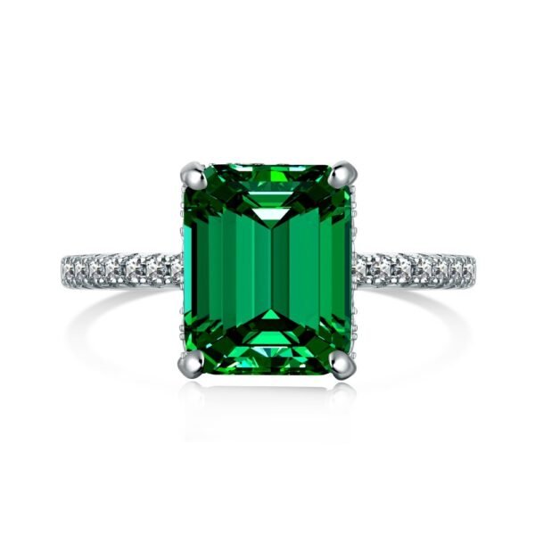 S925 Silver Emerald Cut Cubic Zirconia Pave Ring