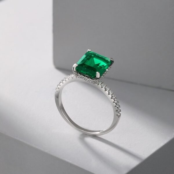 S925 Silver Emerald Cut Cubic Zirconia Pave Ring