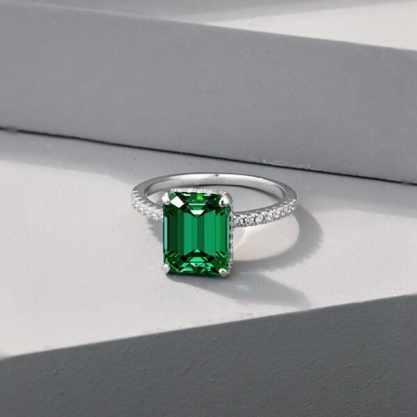 S925 Silver Emerald Cut Cubic Zirconia Pave Ring