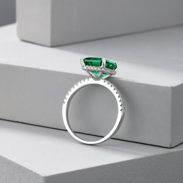S925 Silver Emerald Cut Cubic Zirconia Pave Ring