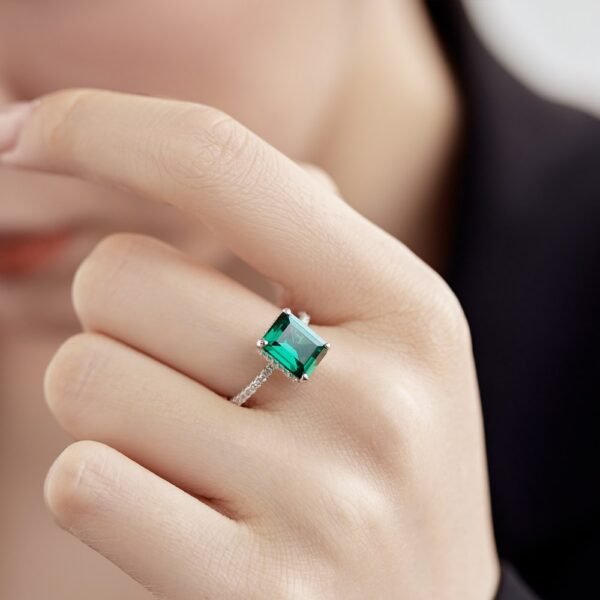 S925 Silver Emerald Cut Cubic Zirconia Pave Ring