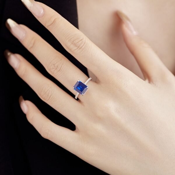 S925 Silver Emerald Cut Cubic Zirconia Pave Ring