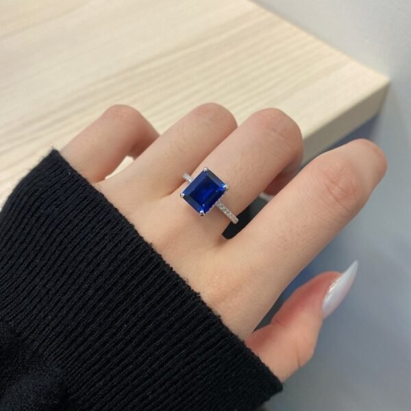 S925 Silver Emerald Cut Cubic Zirconia Pave Ring