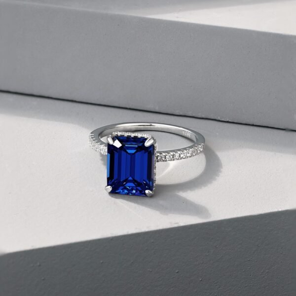 S925 Silver Emerald Cut Cubic Zirconia Pave Ring