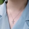 S925 Silver Fashion Rainbow CZ Cross Pendant Necklace