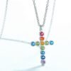 S925 Silver Fashion Rainbow CZ Cross Pendant Necklace