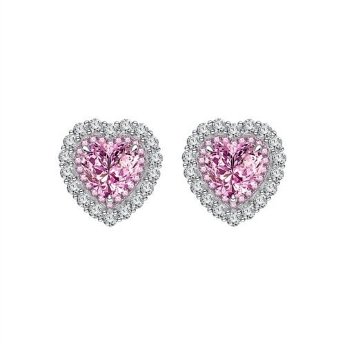 S925 Silver Halo 88mm Heart CZ Stud Earrings