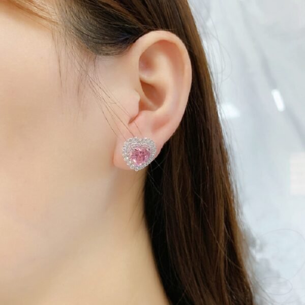 S925 Silver Halo 88mm Heart CZ Stud Earrings