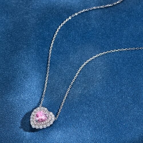 S925 Silver Halo 8x8mm Heart CZ Necklace