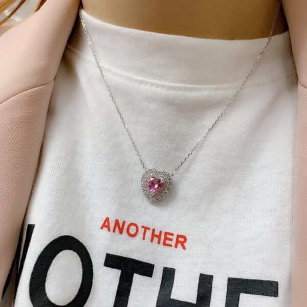 S925 Silver Halo 8x8mm Heart CZ Necklace