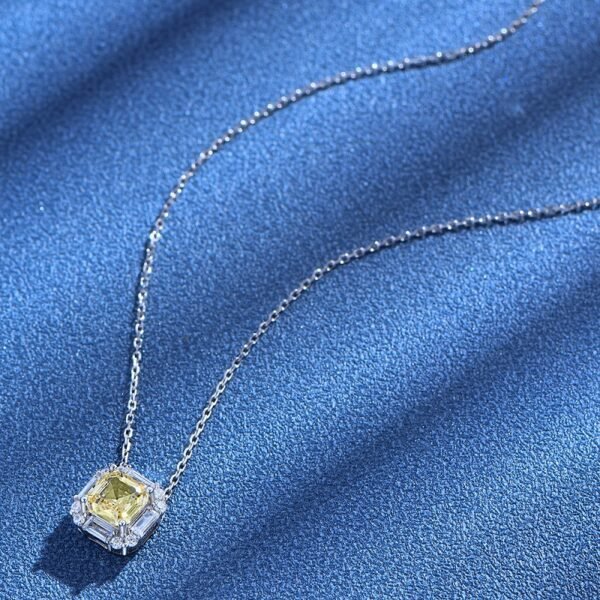 S925 Silver Halo Asscher Cut Yellow Zirconia Necklace