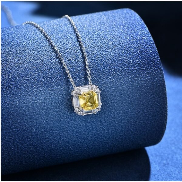 S925 Silver Halo Asscher Cut Yellow Zirconia Necklace