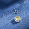 S925 Silver Halo Asscher Cut Yellow Zirconia Necklace