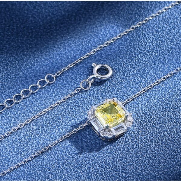 S925 Silver Halo Asscher Cut Yellow Zirconia Necklace