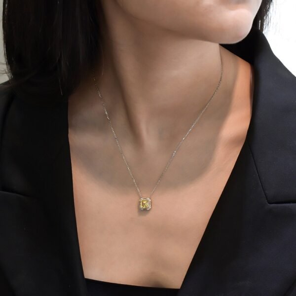 S925 Silver Halo Asscher Cut Yellow Zirconia Necklace