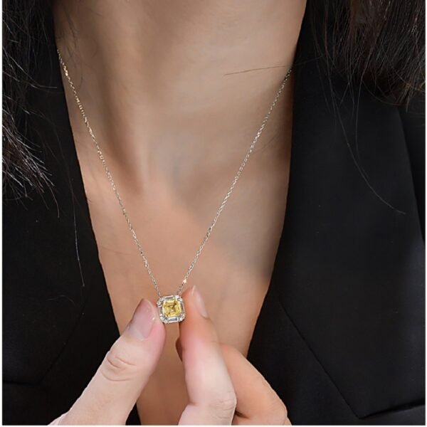 S925 Silver Halo Asscher Cut Yellow Zirconia Necklace