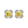 S925 Silver Halo Asscher Cut Yellow Zirconia Stud Earrings