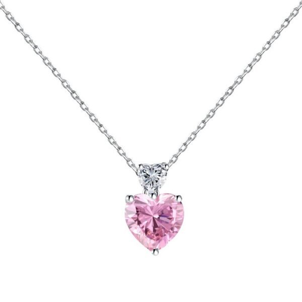 S925 Silver Heart Pink Cubic Zirconia Necklace