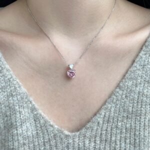 S925 Silver Heart Pink Cubic Zirconia Necklace