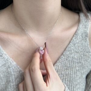 S925 Silver Heart Pink Cubic Zirconia Necklace