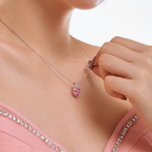 S925 Silver Heart Pink Cubic Zirconia Necklace