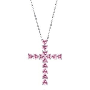 S925 Silver Heart-shaped CZ Cross Necklace