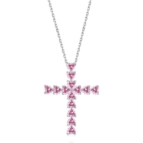 S925 Silver Heart-shaped CZ Cross Necklace