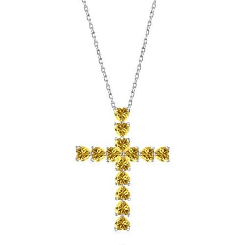 S925 Silver Heart-shaped CZ Cross Necklace