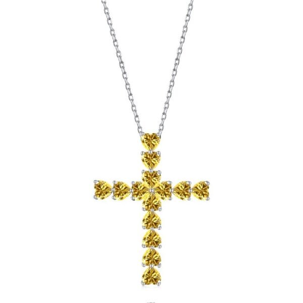 S925 Silver Heart-shaped CZ Cross Necklace