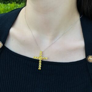 S925 Silver Heart-shaped CZ Cross Necklace